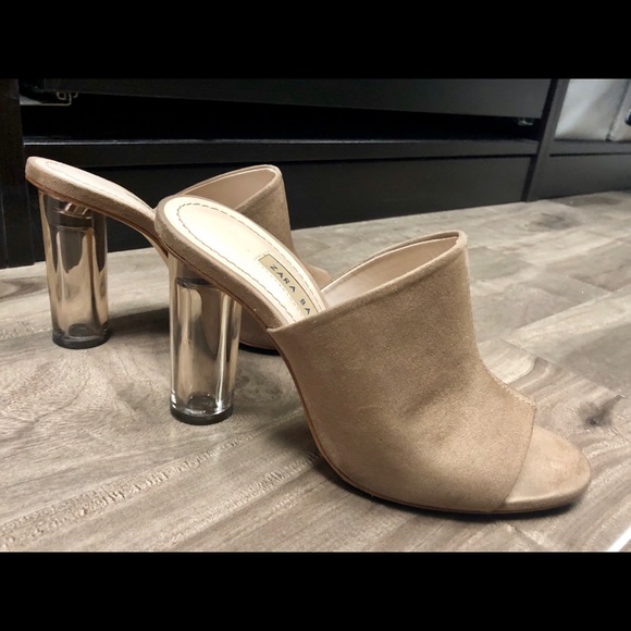 ZARA Suede slip on sandals with methacrylate heels - Picture 2 of 7